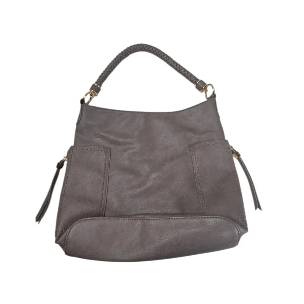 Miztique Gray Faux Leather Hobo Bag Large Braided Handle Western Vegan Everyday